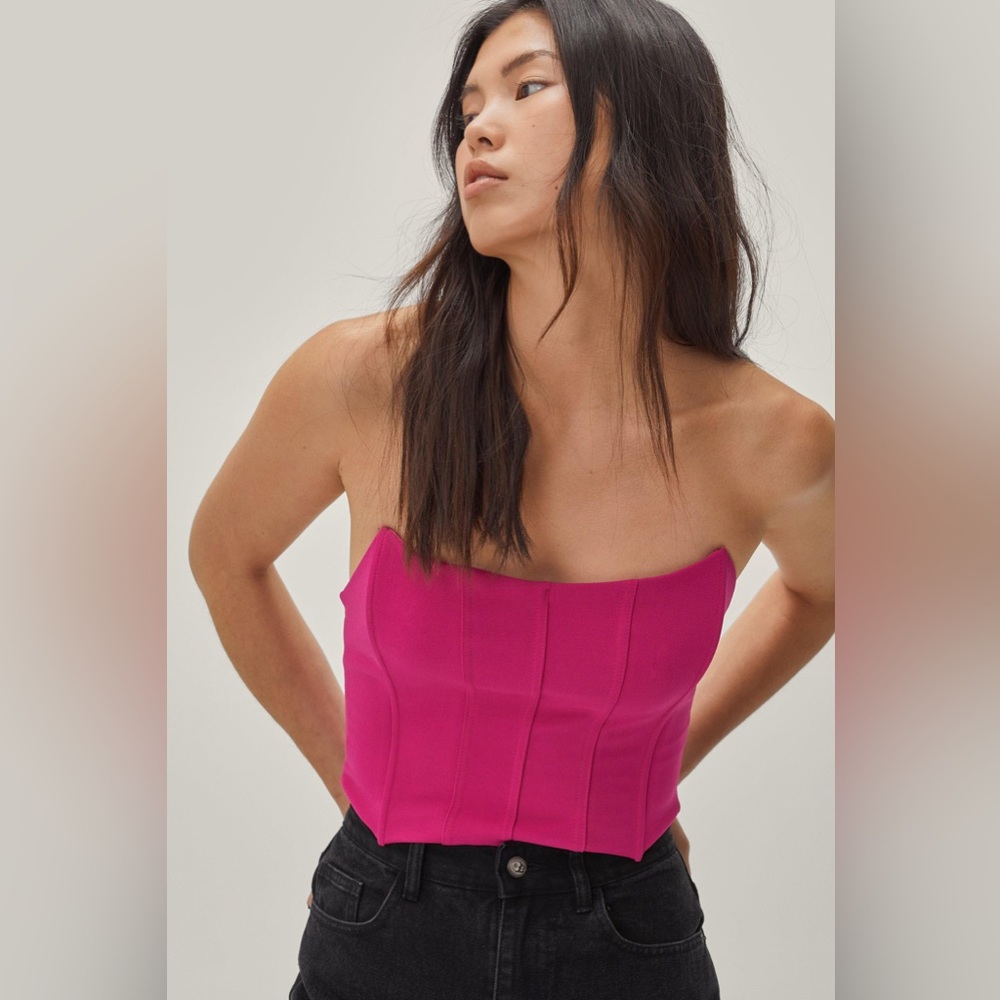 Nasty Gal Hot Pink Cropped Strapless Seam Detail Corset Top